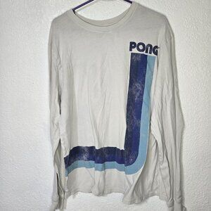 JunkFood Long Sleeve T-Shirt Size XL Cream Pong Graphic Tee Atari Crew Neck USA